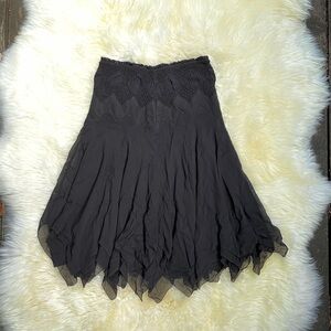 Catherine Malandrino Black Silk Textured Midi Skirt